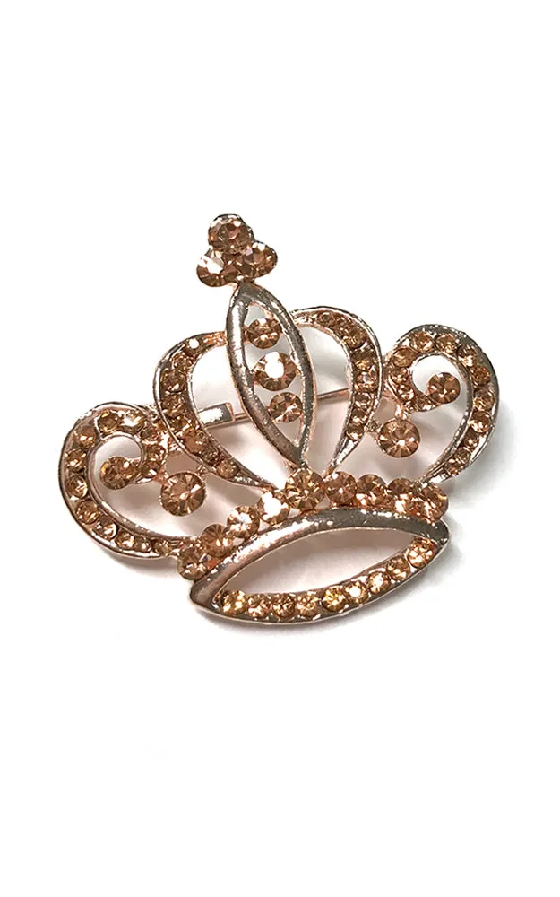 06621 Rose Gold W/Topaz Crystal Stone Lined Crown Brooch