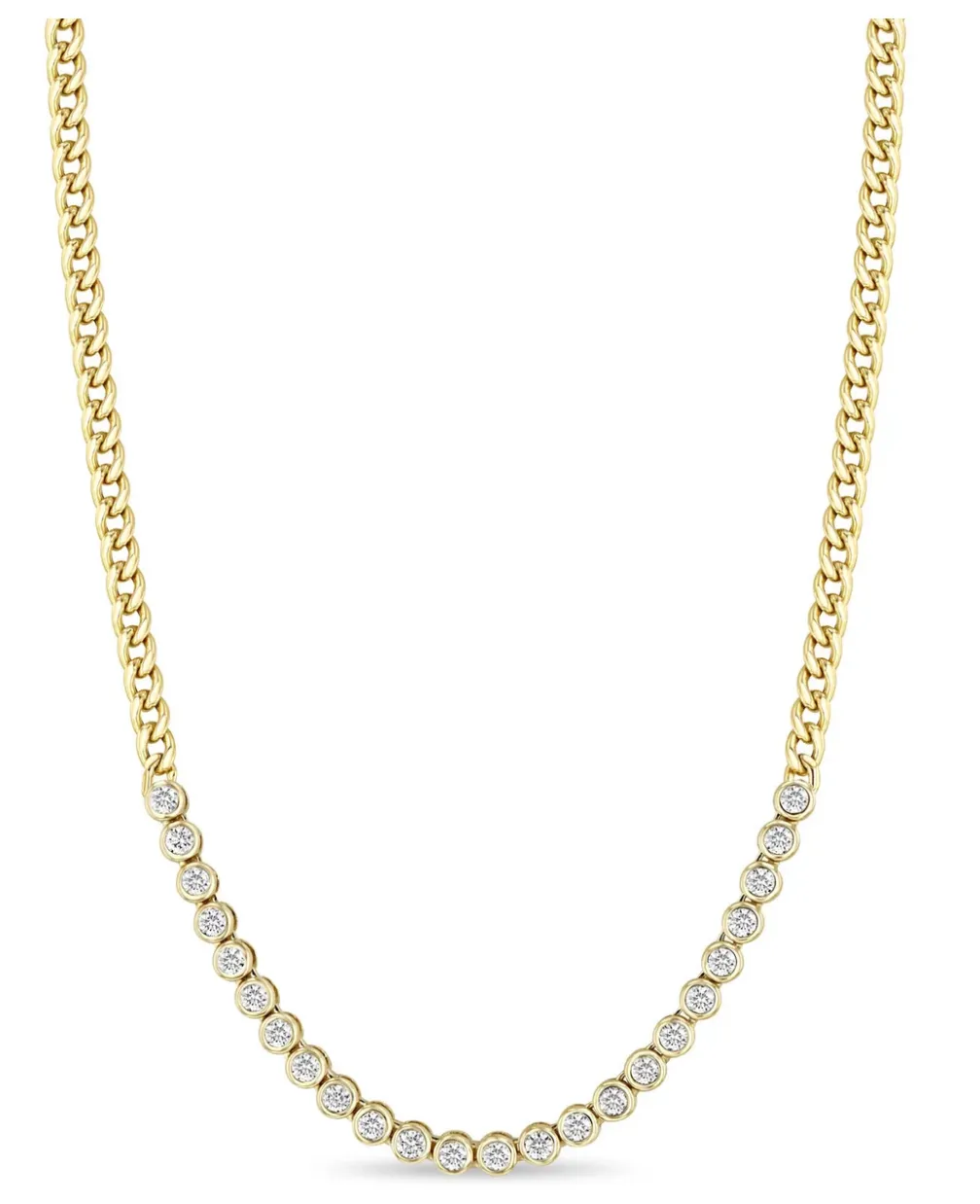 14K DIAMOND BEZEL TENNIS SEGMENT SMALL CURB CHAIN NECKLACE