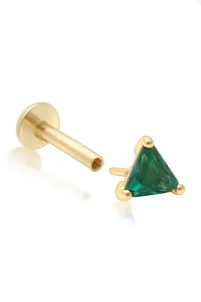 14K Gold Triangle Cut Emerald Helix Tragus Internally Threaded Flat Back Earring Labret Stud