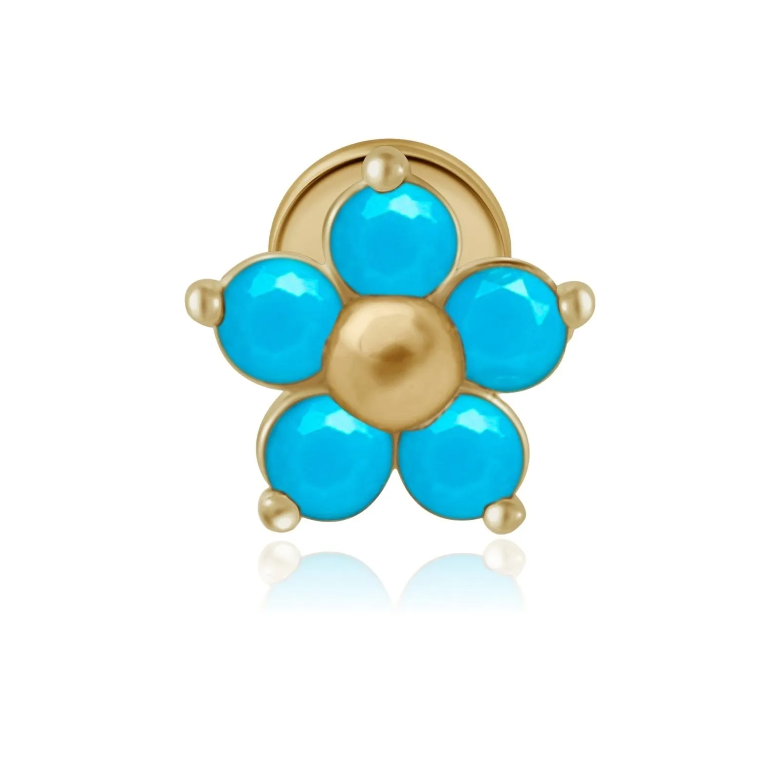 14k Gold Turquoise Flower Tragus Helix Internally Threaded Flower Flat Back Earring Labret Stud