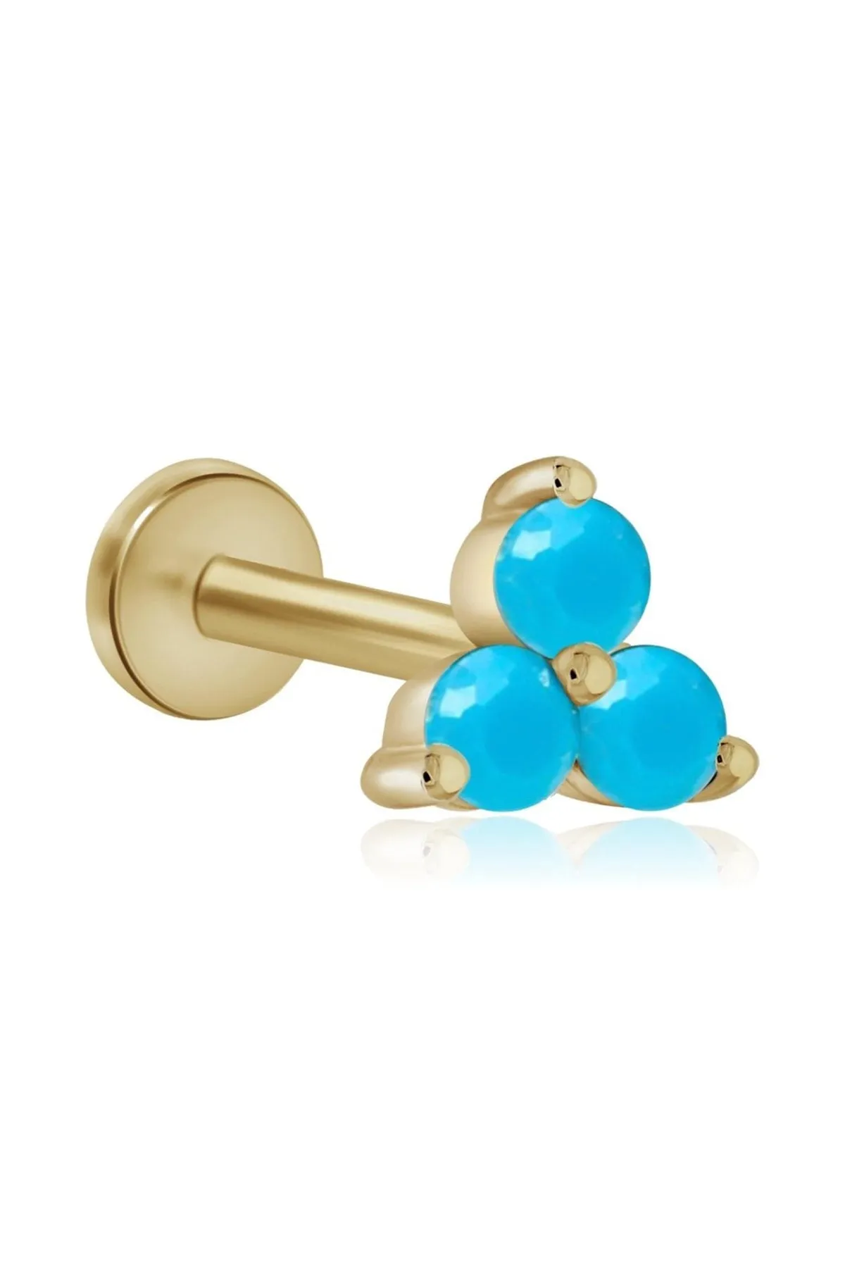 14K Gold Turquoise Trinity Helix Cartilage Internally Threaded Flat Back Earring Labret Stud