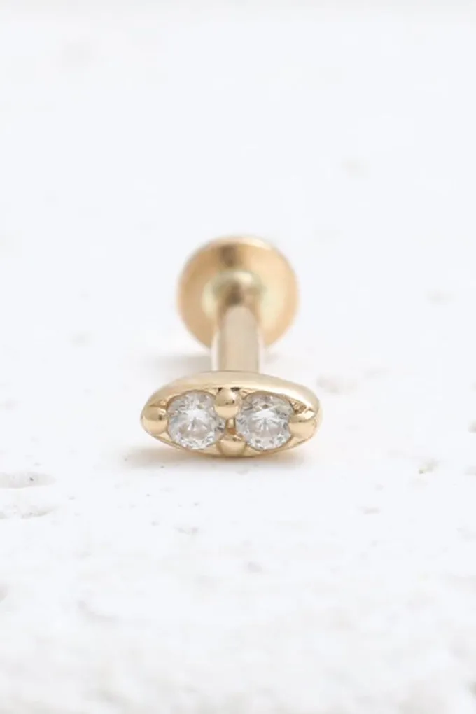 14K Real Gold 1.0mm CZ, Moissanite or Diamond Small Oval Helix Cartilage Tragus Inner Conch Internally Threaded Flat Back Earrin