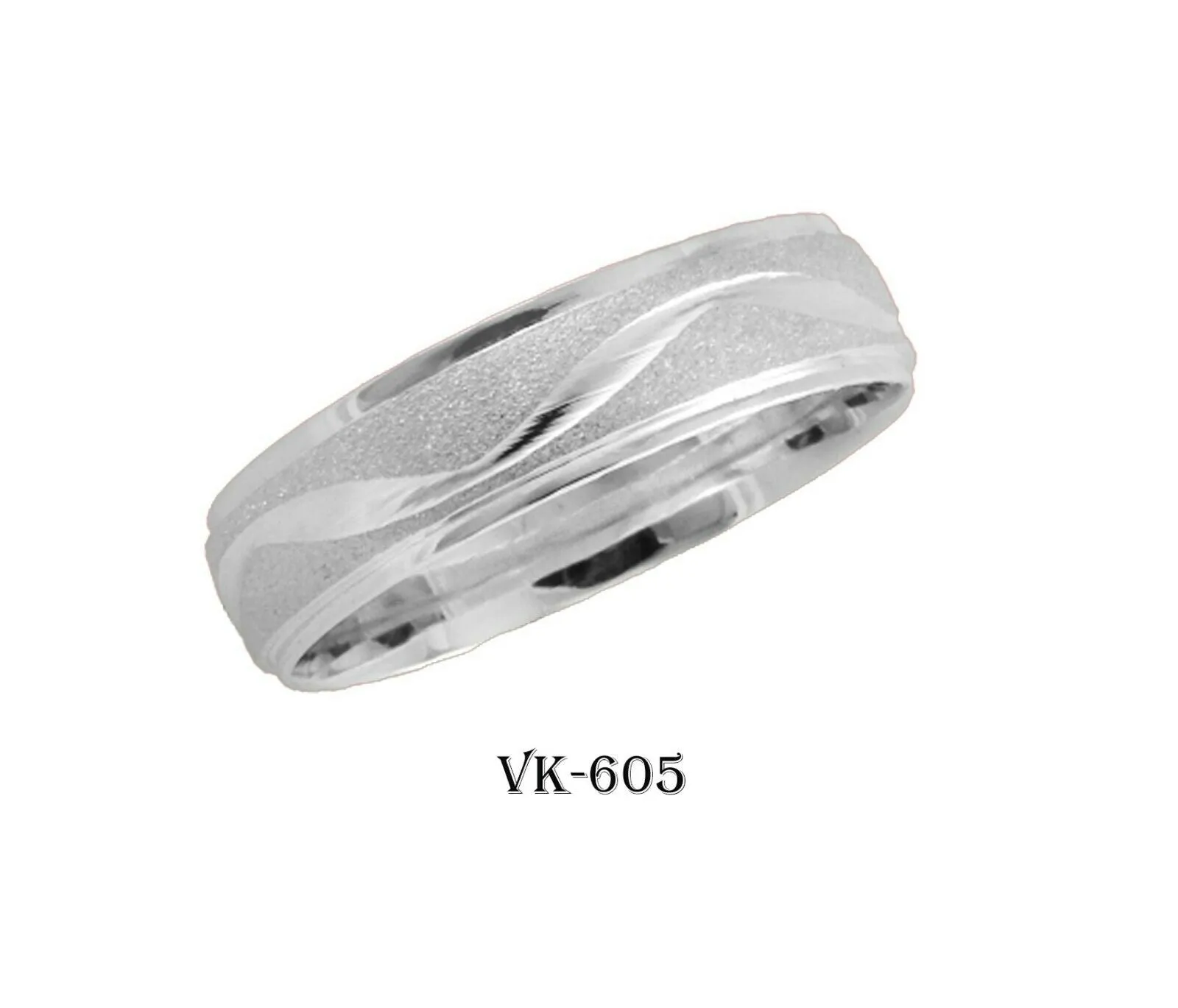 14k Solid Gold Elegant Ladies Modern Stone Finish Flat Band 5mm Ring VK605v(W)