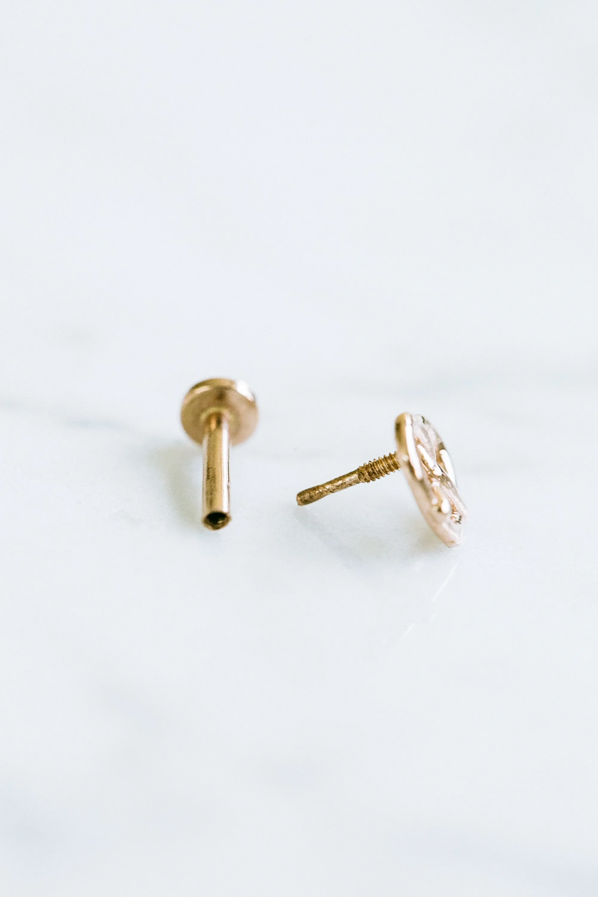 14K Solid Gold Pretzel Heart Cartilage Helix Tragus Conch Internally Threaded Flat Back Earring Labret