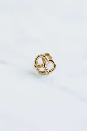 14K Solid Gold Pretzel Heart Cartilage Helix Tragus Conch Internally Threaded Flat Back Earring Labret