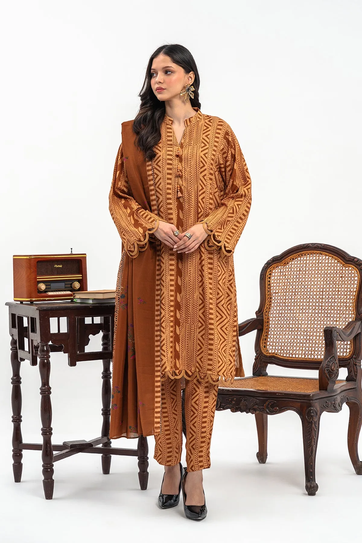 3-PC Printed Viscose Shirt with Shawl and Trouser CPM-3-266