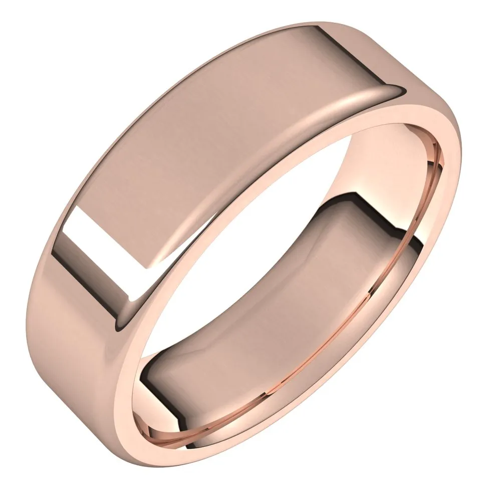 6mm 14K Rose Gold Polished Round Edge Comfort Fit Flat Band