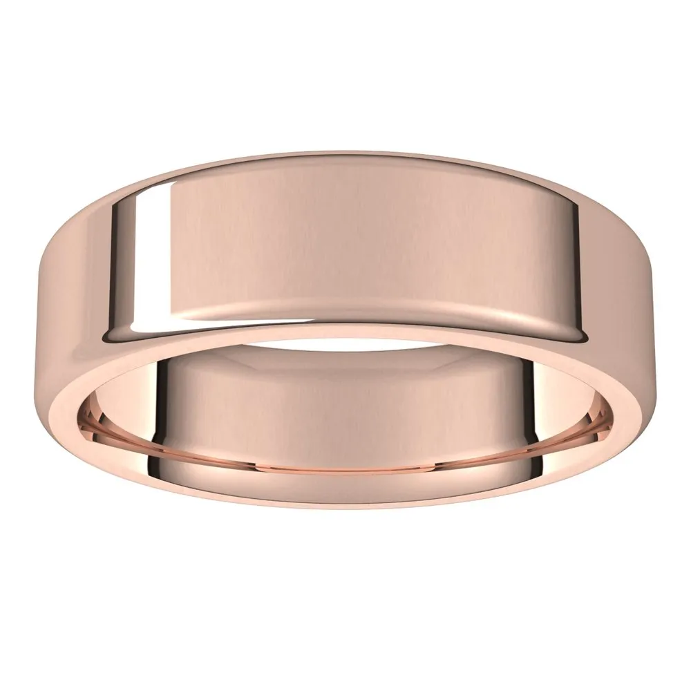 6mm 14K Rose Gold Polished Round Edge Comfort Fit Flat Band