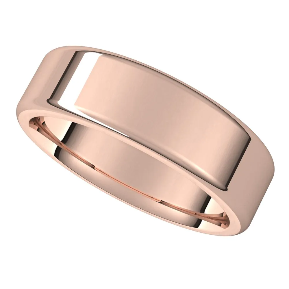 6mm 14K Rose Gold Polished Round Edge Comfort Fit Flat Band