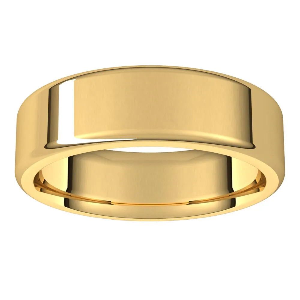 6mm 14K Yellow Gold Polished Round Edge Comfort Fit Flat Band