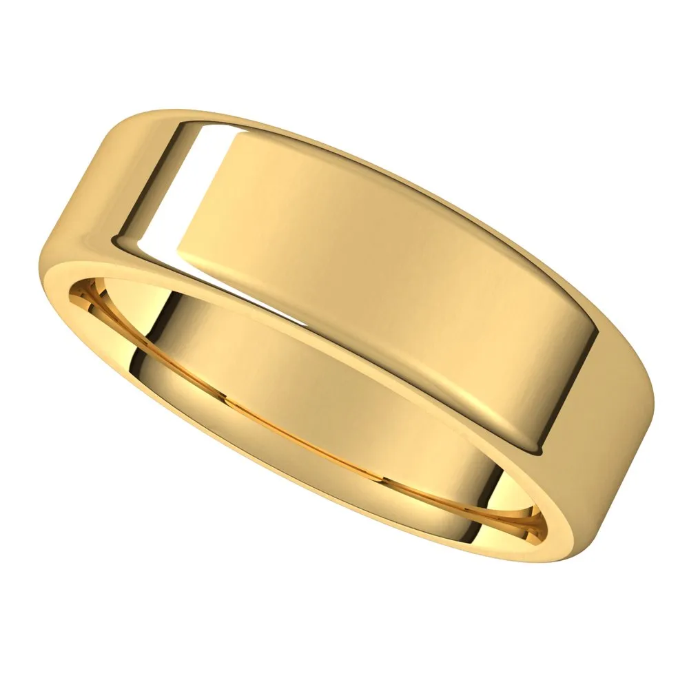 6mm 14K Yellow Gold Polished Round Edge Comfort Fit Flat Band