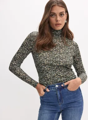 Abstract Print Turtleneck Top