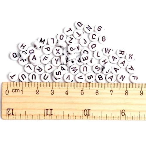 Acrylic Beads, Flat, Round, Alphabet, Letter, Opaque, White, Black, Mixed, A-Z, 6mm