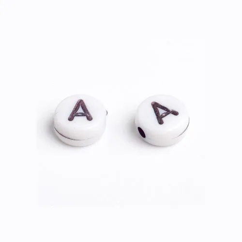 Acrylic Beads, Flat, Round, Alphabet, Letter, Opaque, White, Black, Mixed, A-Z, 6mm