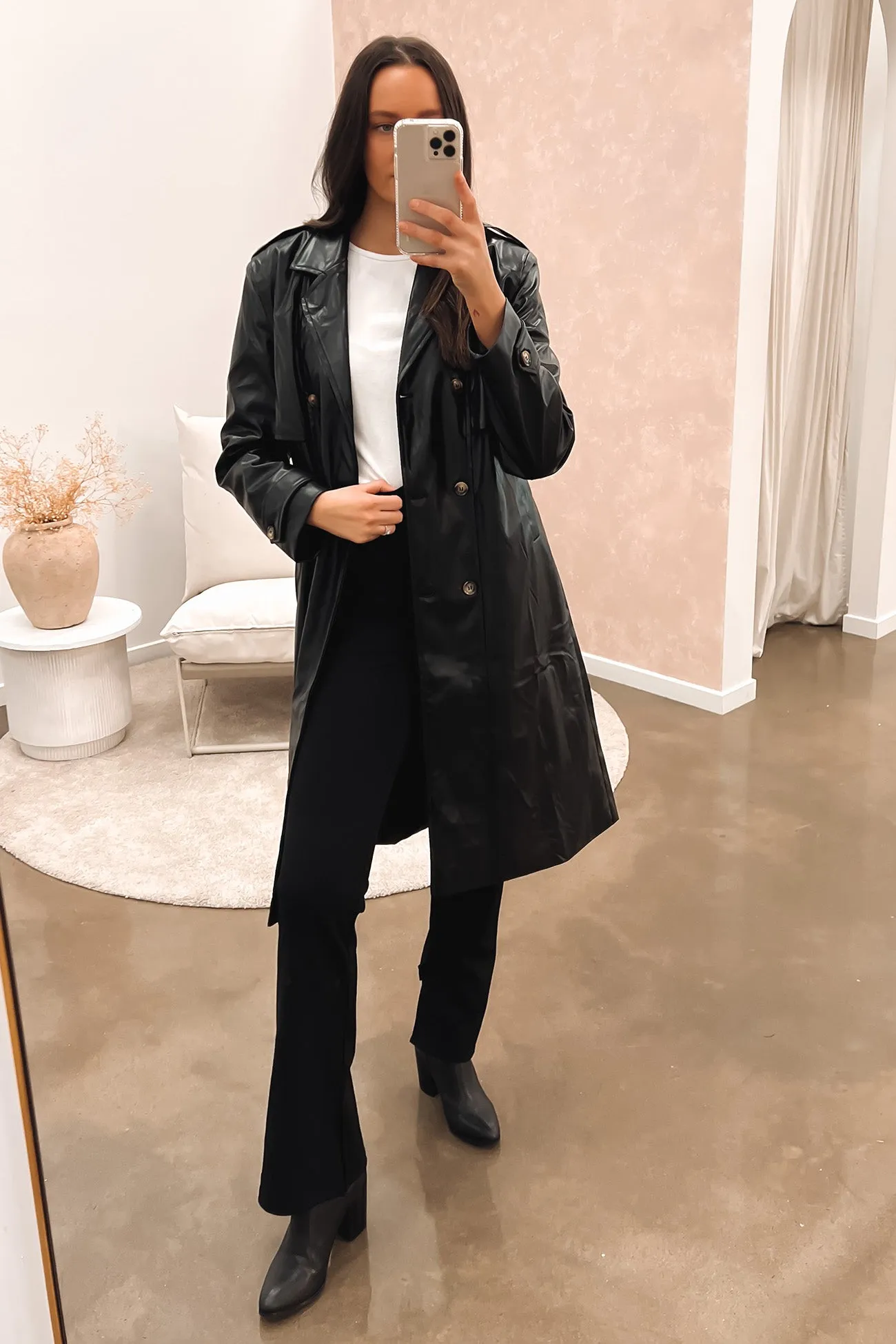 Alexis Vegan Leather Trench Black