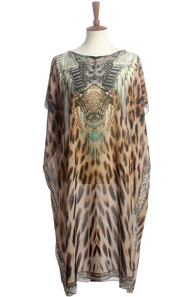 BAAP8628 Beige Animal Print Poncho