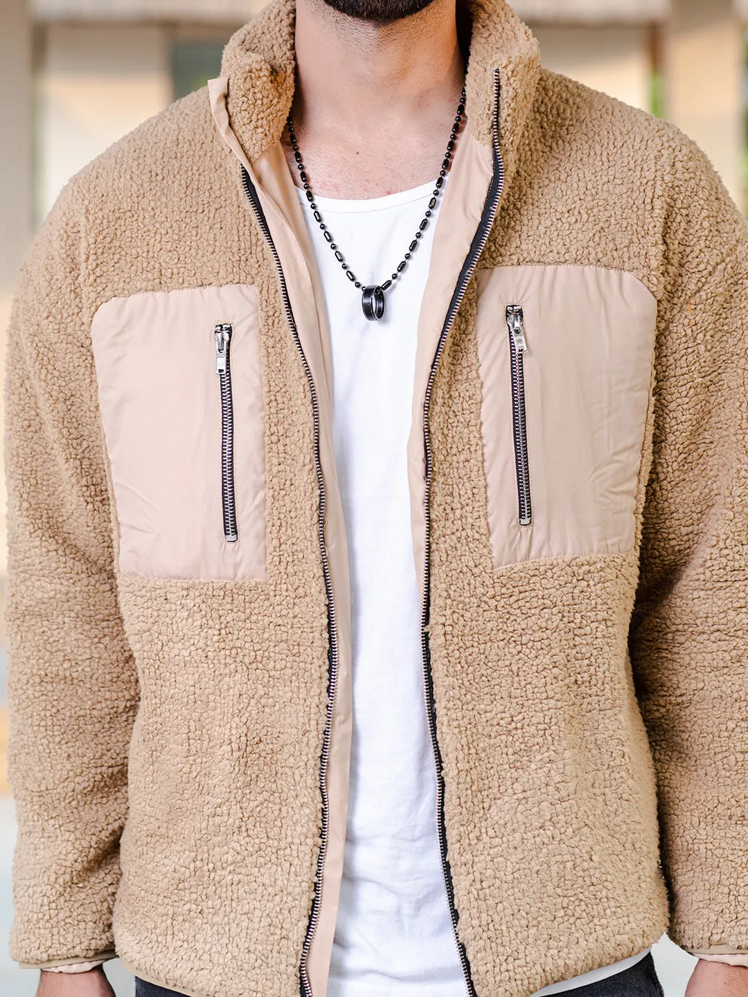 Beige Fleece Sherpa Jacket