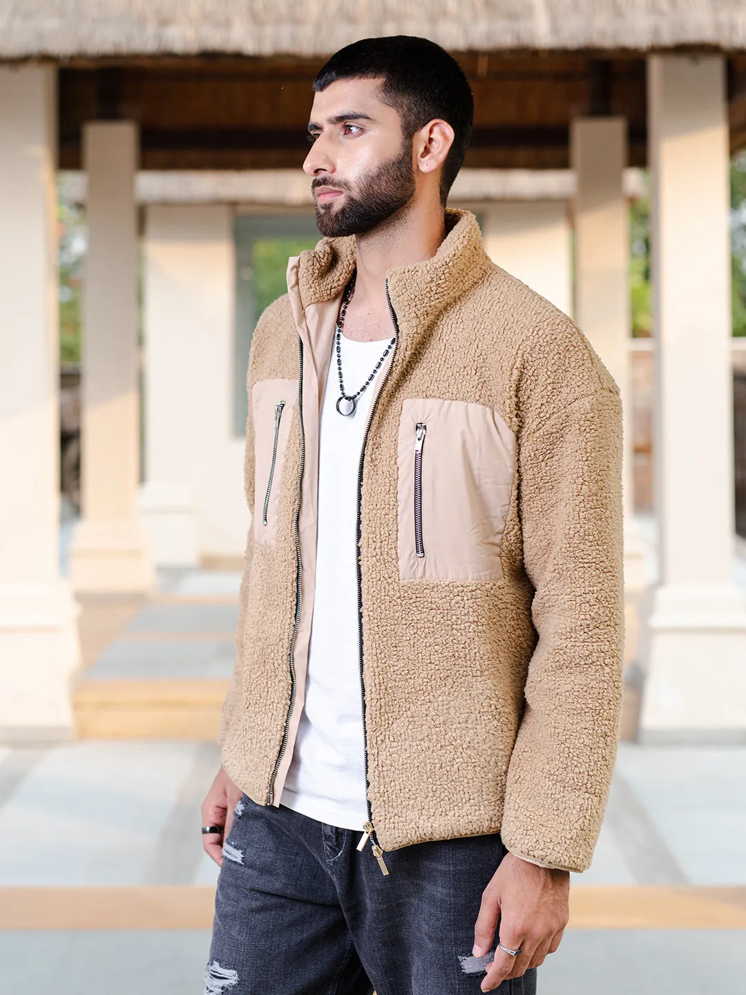 Beige Fleece Sherpa Jacket