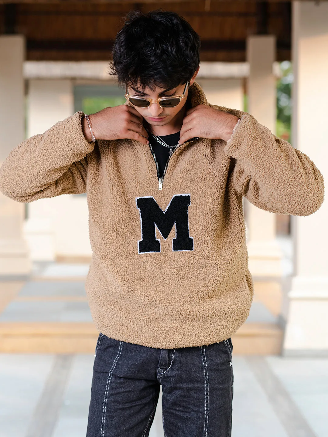 Beige M Fleece Sherpa Sweatshirt