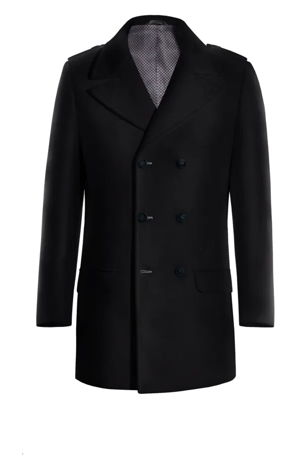 Blue 100% Wool Peacoat with contrasted Buttonthreads