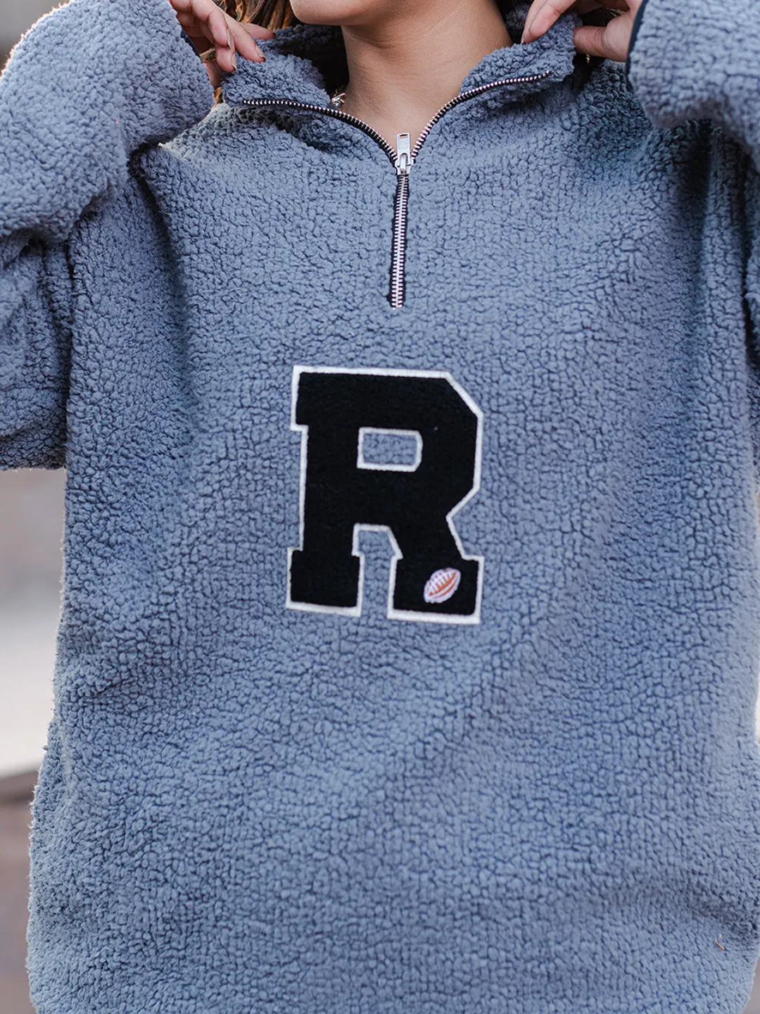 Blue Grey R Fleece Sherpa Sweatshirt For Women