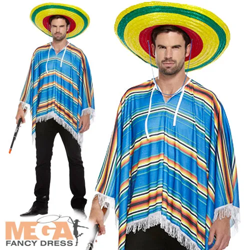 Blue Poncho Mexican Costume