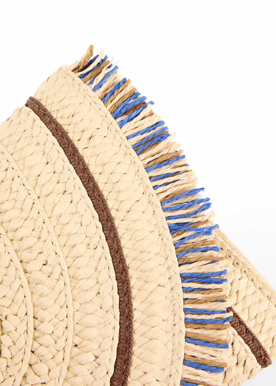 Blue Vanilla Stone Woven Fringe Detail Clutch Bag With Attachable Strap