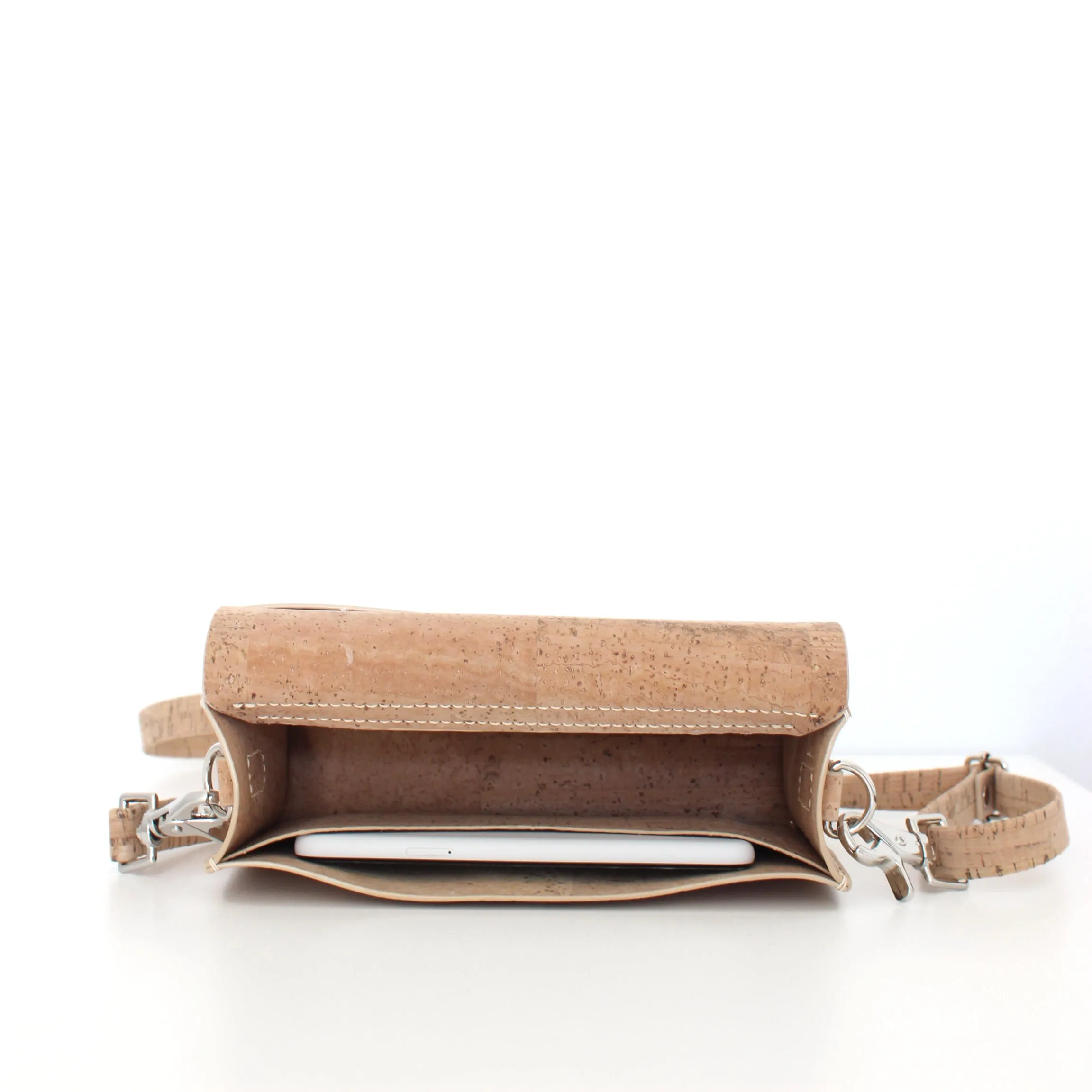 Boxed Handstiched Bag Crossbody in Natural Stripe Cork