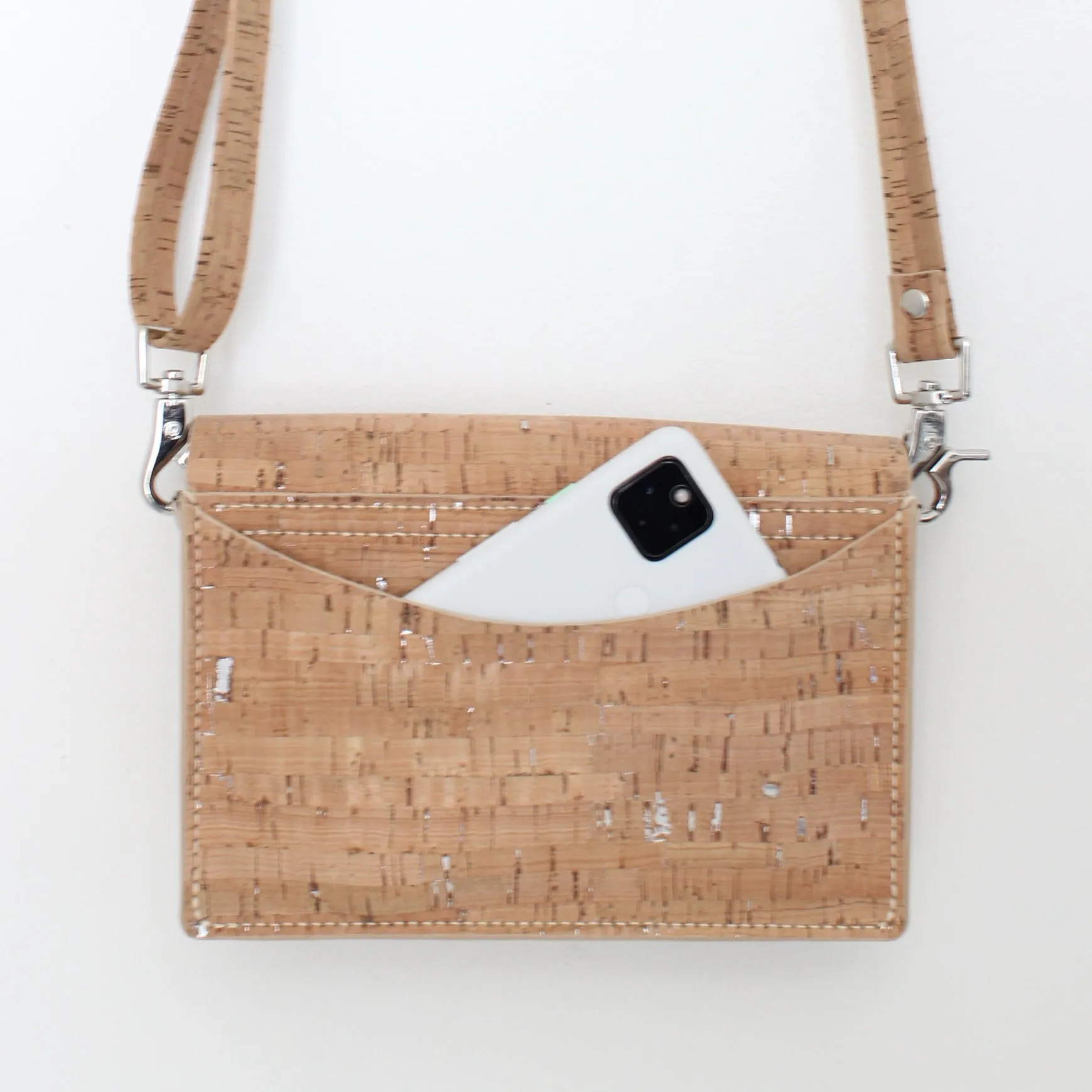 Boxed Handstiched Bag Crossbody in Natural Stripe Cork