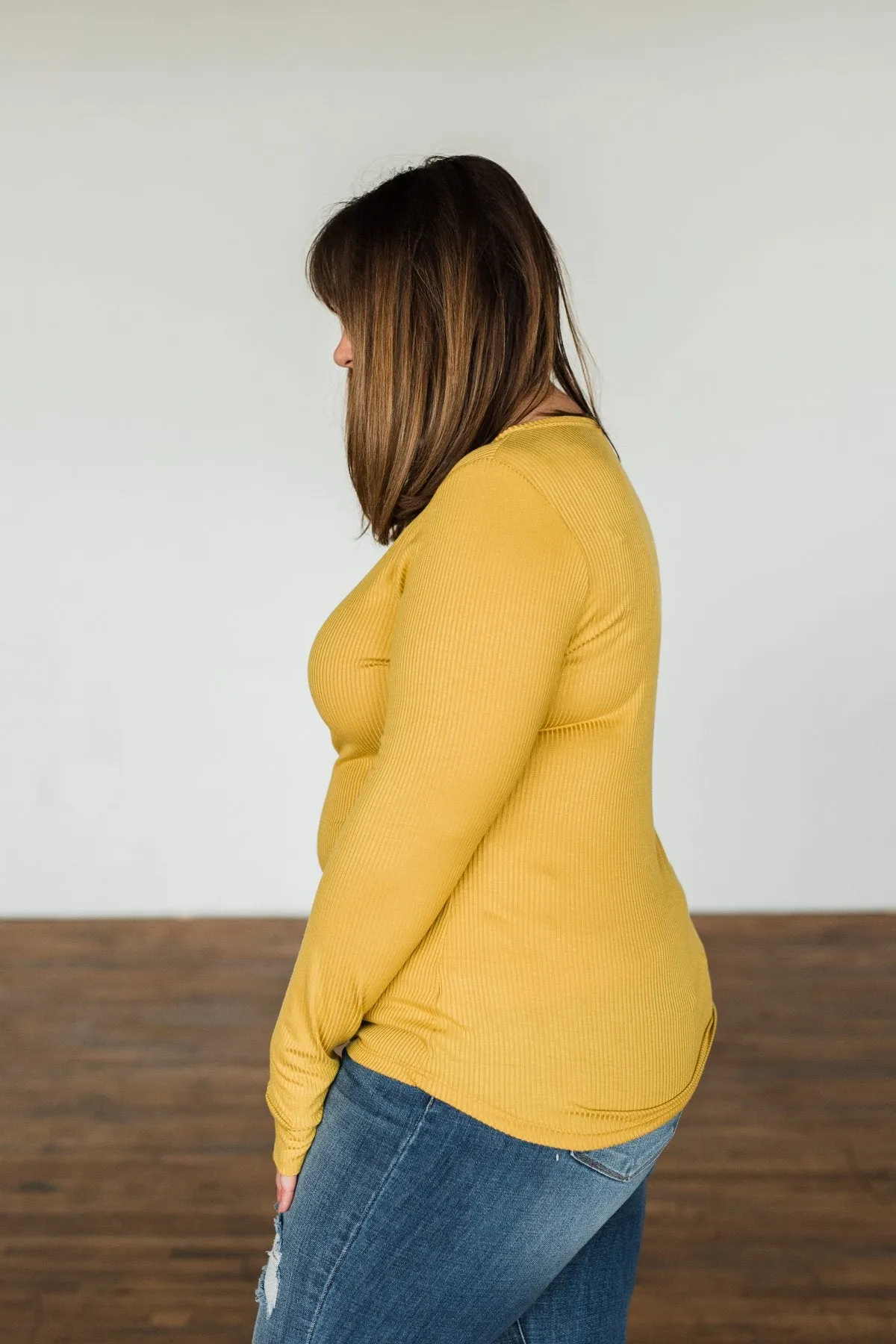 Break The Silence Button Henley Top- Mustard