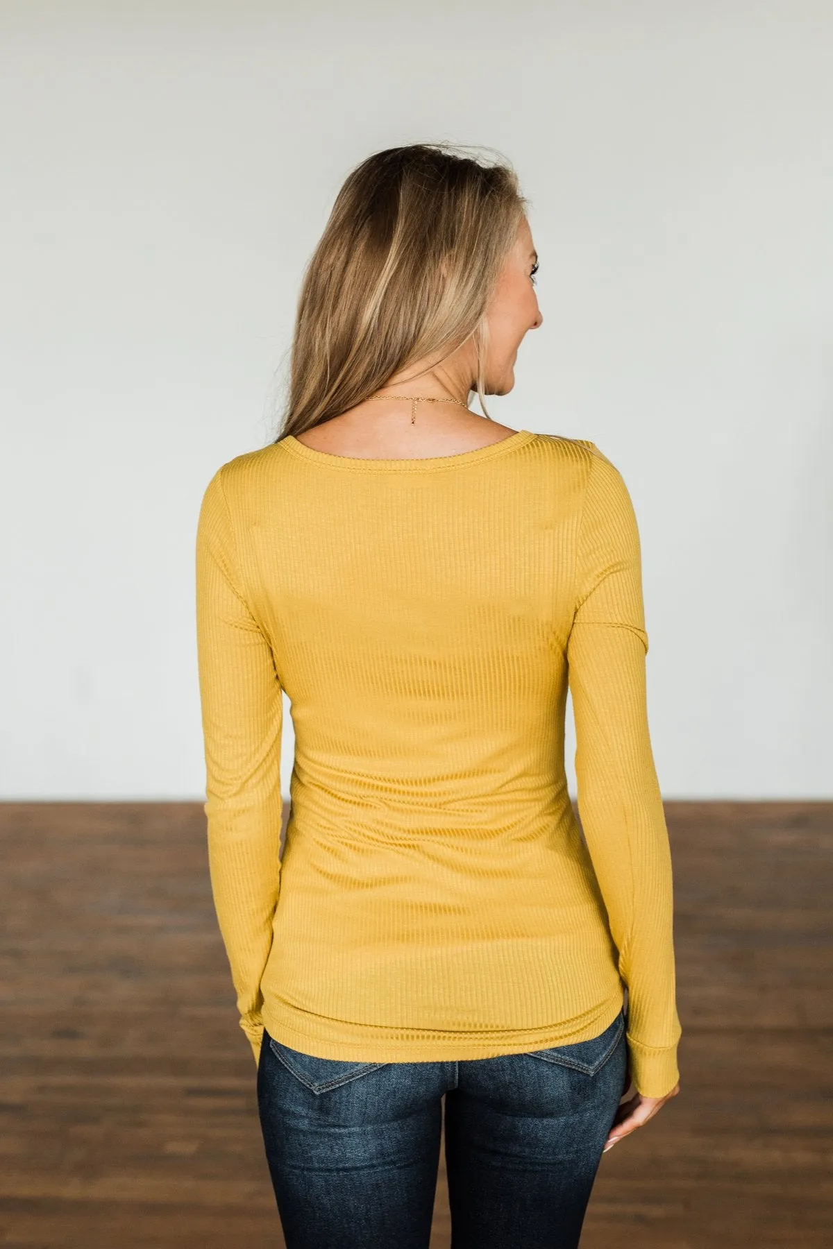 Break The Silence Button Henley Top- Mustard