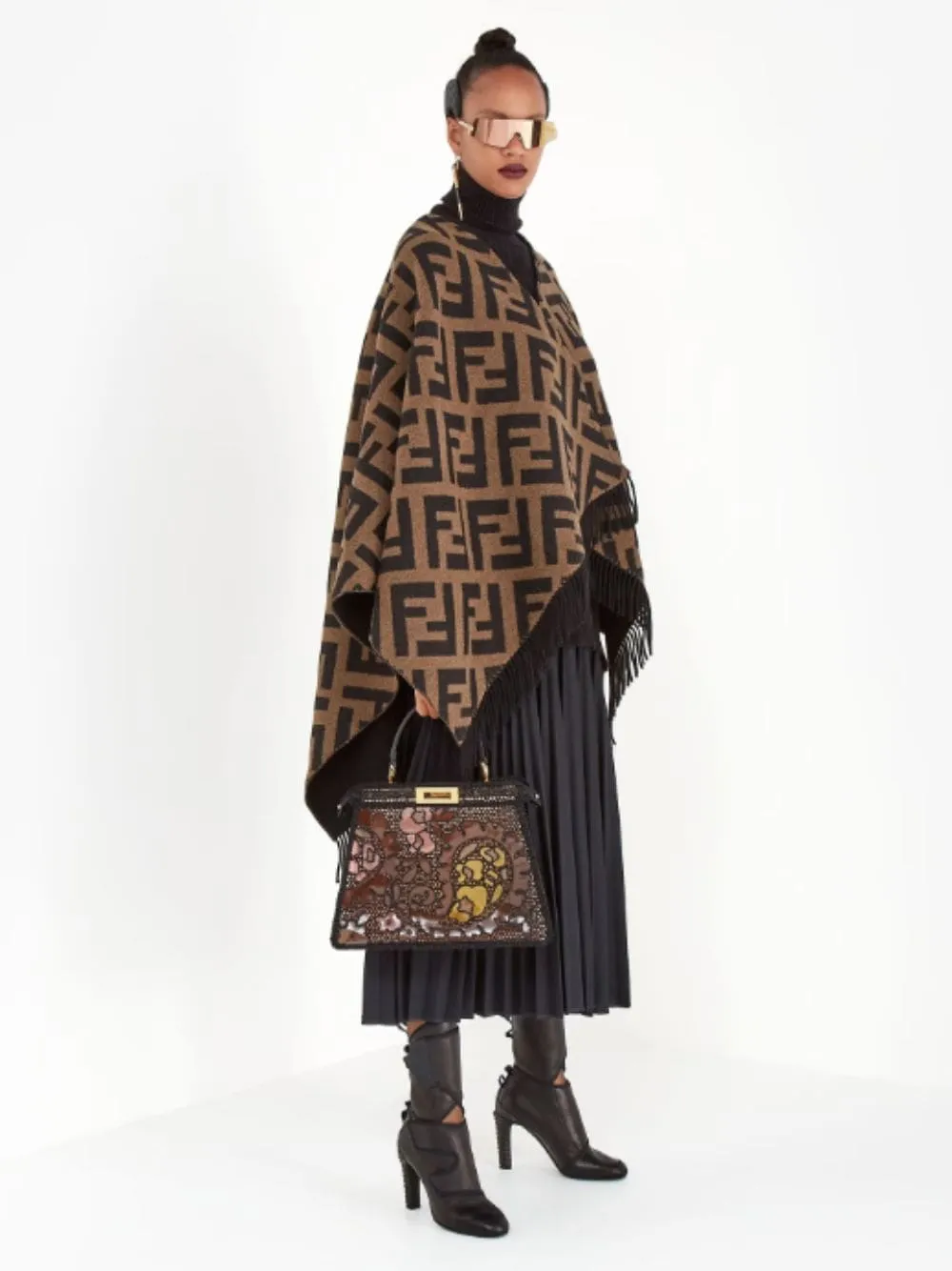 Brown and Black FF Reversible Poncho