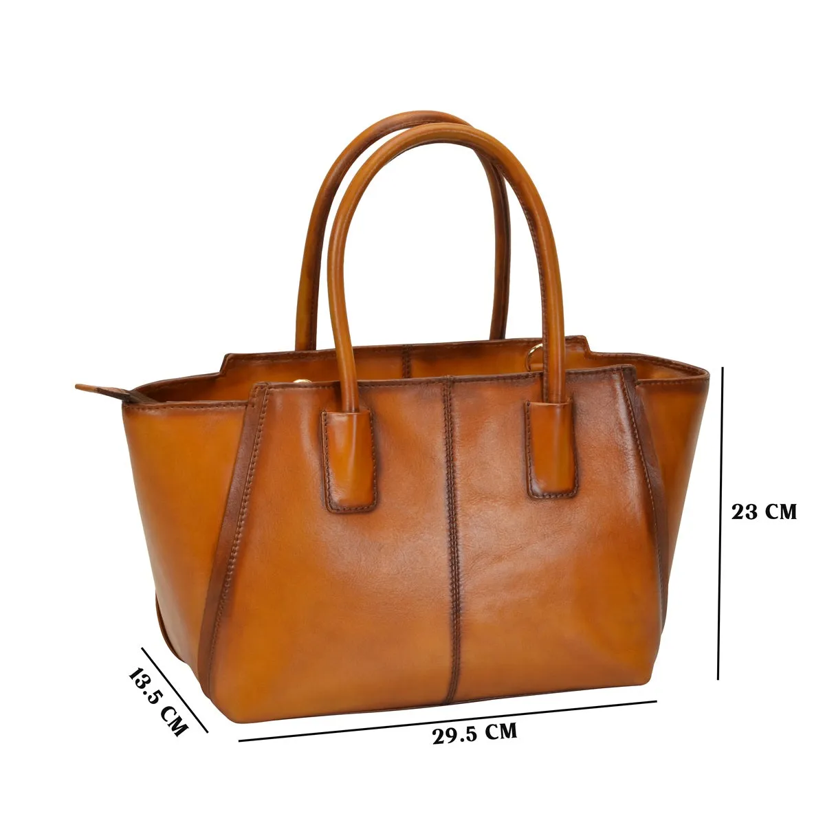 Brune & Bareskin Hand Painted Burnished Tan Leather Medium Hand Bag/Satchel For Women