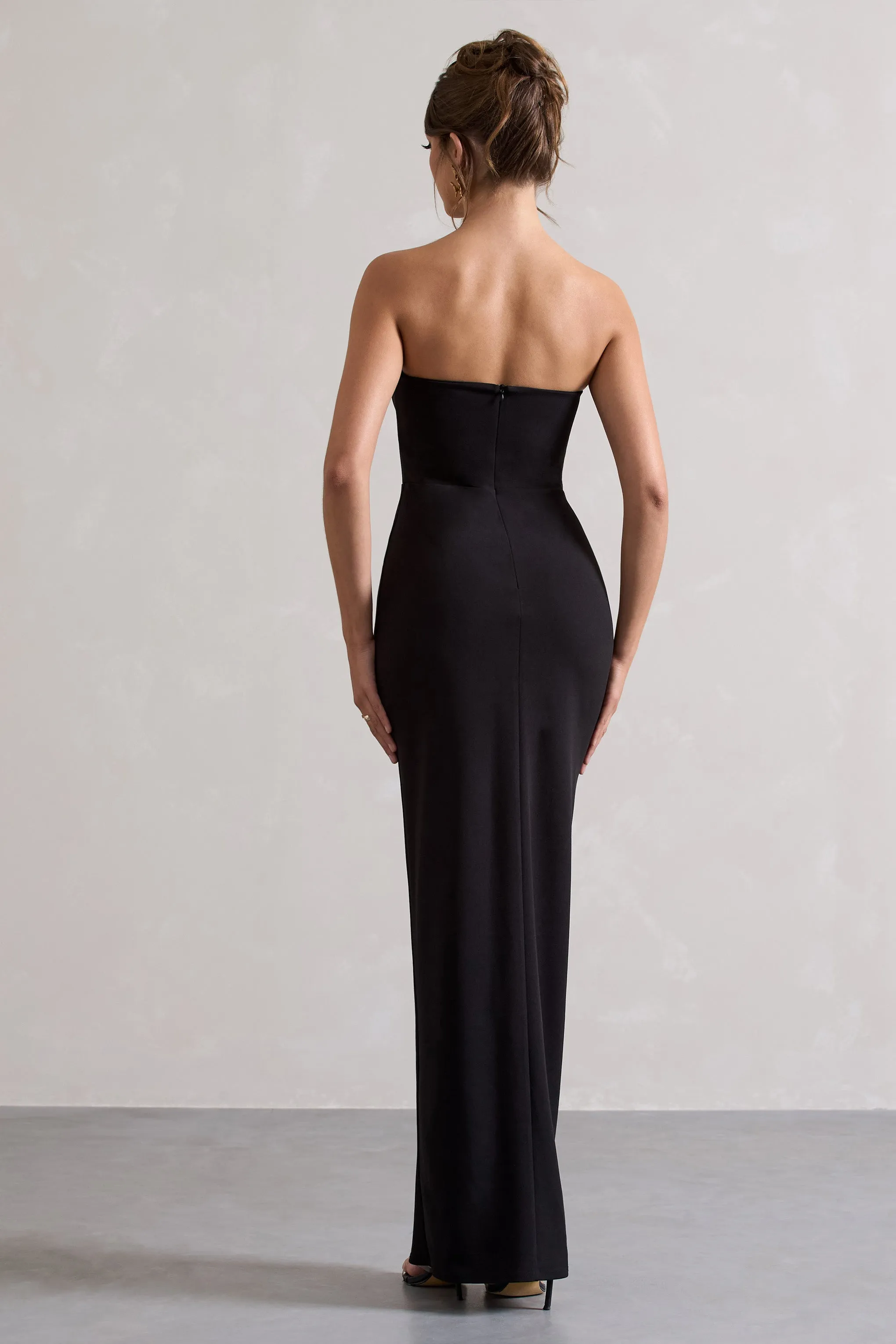 Cailin | Black Strapless Split Maxi Dress