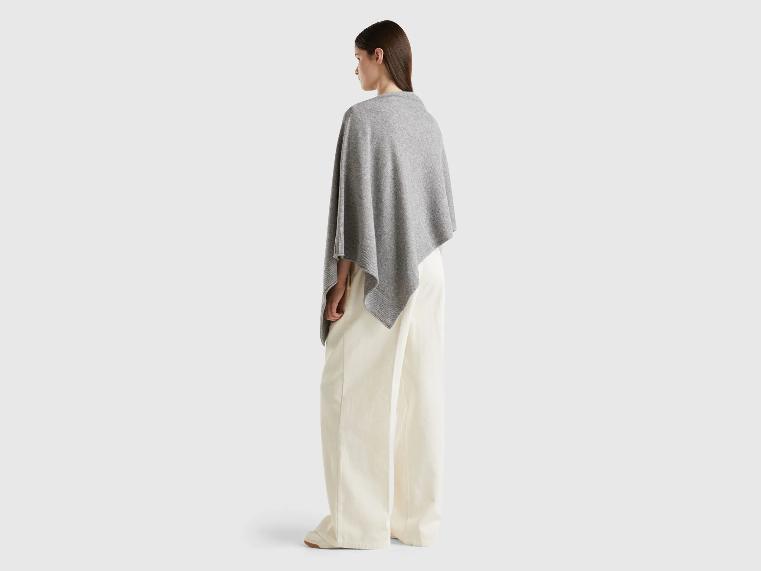 Cashmere blend poncho - Light Gray | Benetton