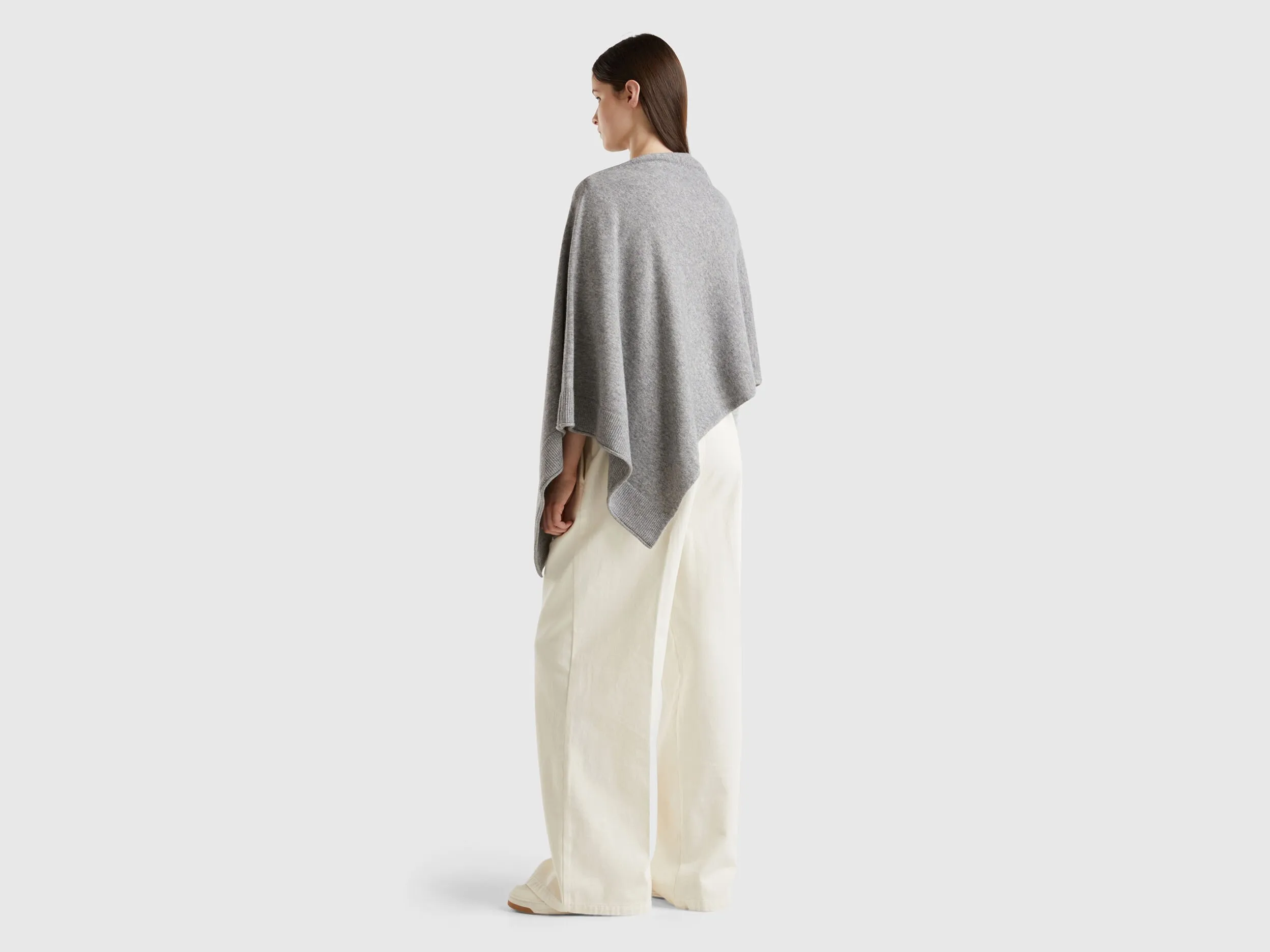 Cashmere blend poncho - Light Gray | Benetton