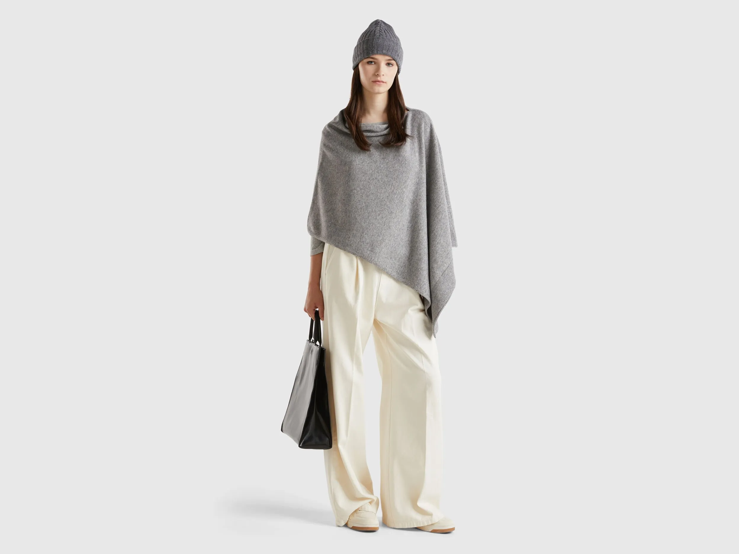 Cashmere blend poncho - Light Gray | Benetton