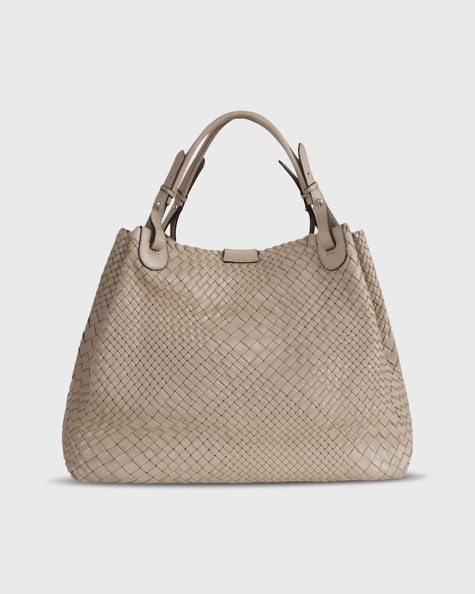 Cate Handwoven Satchel Bag in Beige Leather