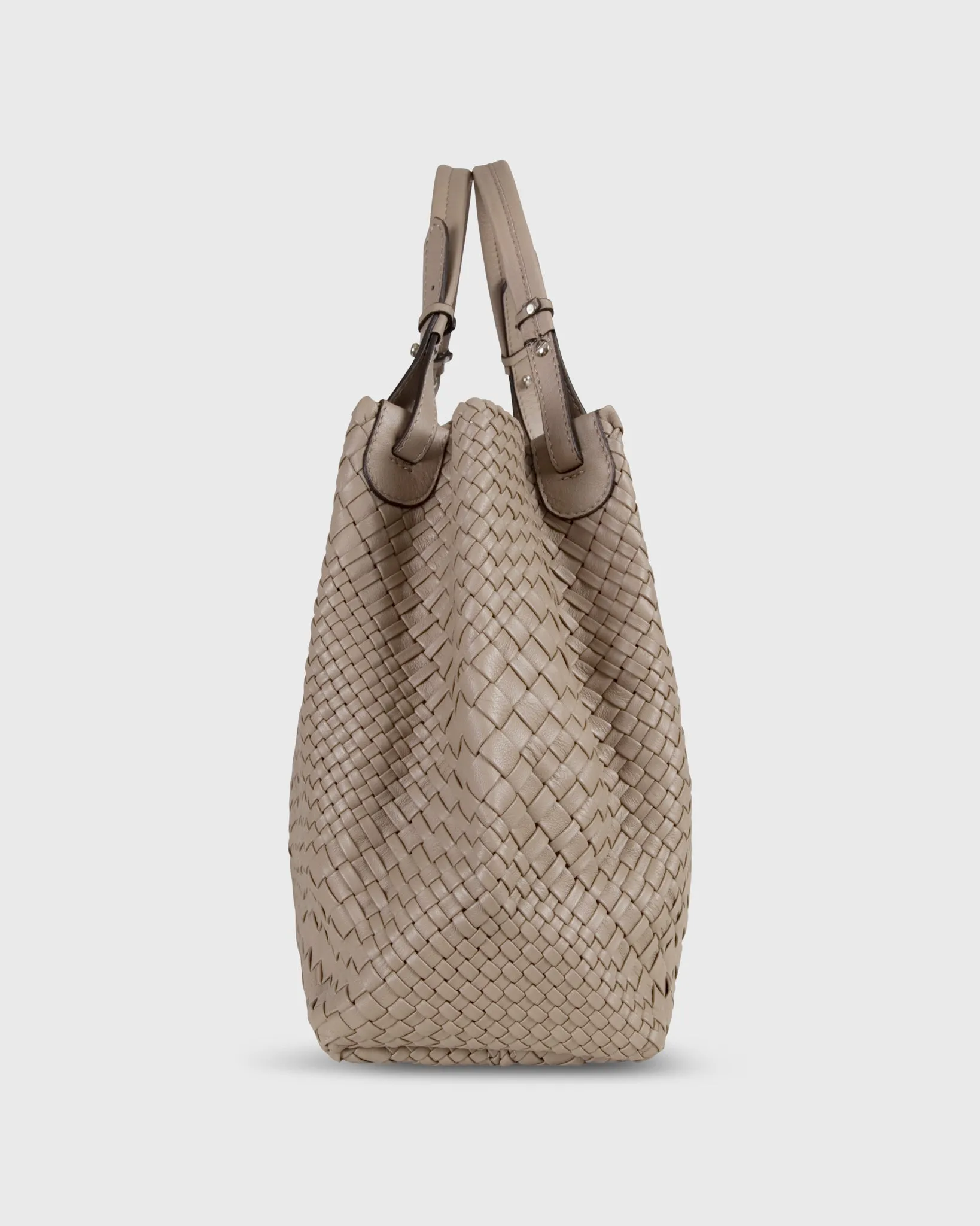 Cate Handwoven Satchel Bag in Beige Leather