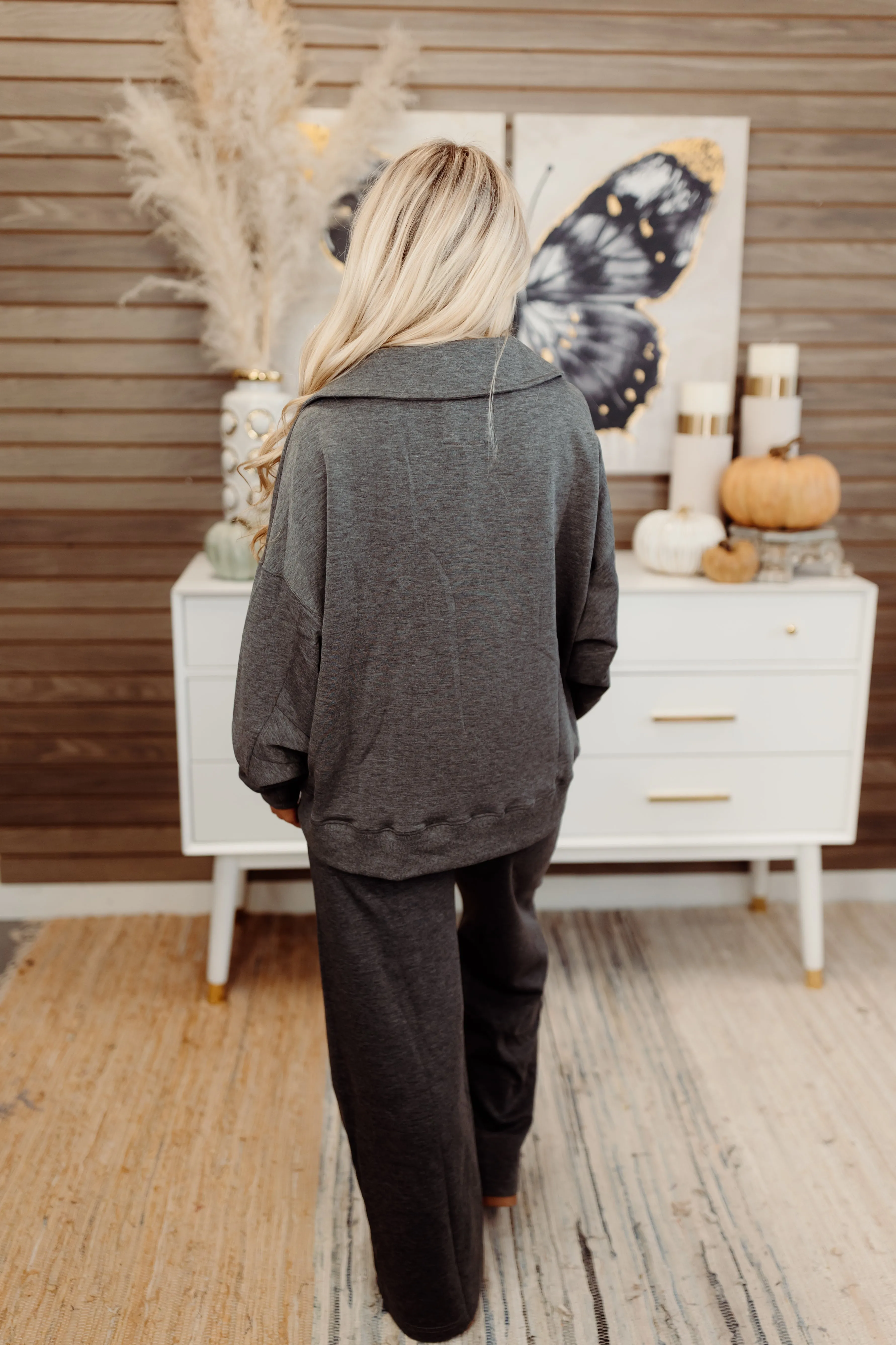 Charcoal Butter Soft Notch Neck Pullover and Pant Set