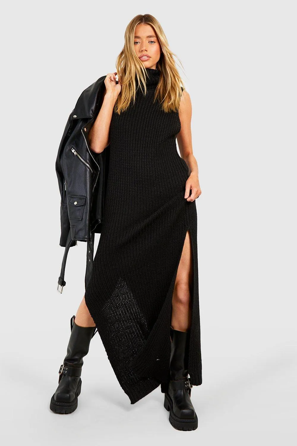 Chunky Turtleneck Sleeveless Maxi Dress