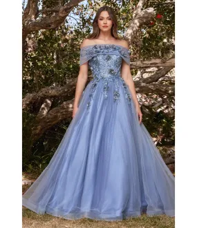 Cinderella Divine  Smokey Blue Off The Shoulder Magical Glitter Prom Ball Gown