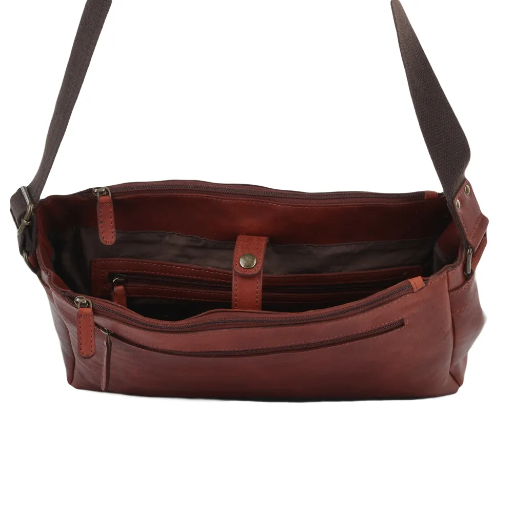 Cognac Leather Laptop Messenger Flap-Over Bag