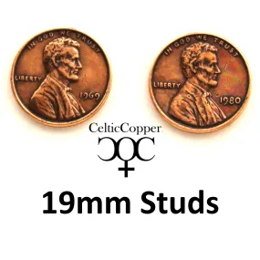 Copper Earring Studs US Penny Perfect Coin Replica 19mm American Copper Penny Earring Studs