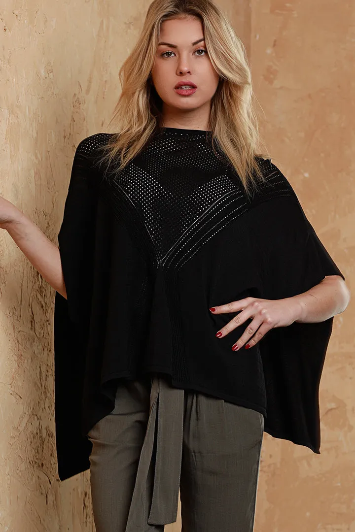 Cropped Engineered Knit Poncho