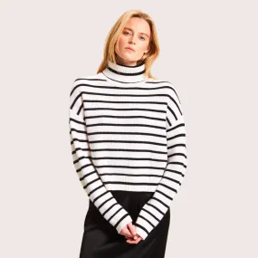 Cropped Merino Turtleneck Sweater (Snowflake)