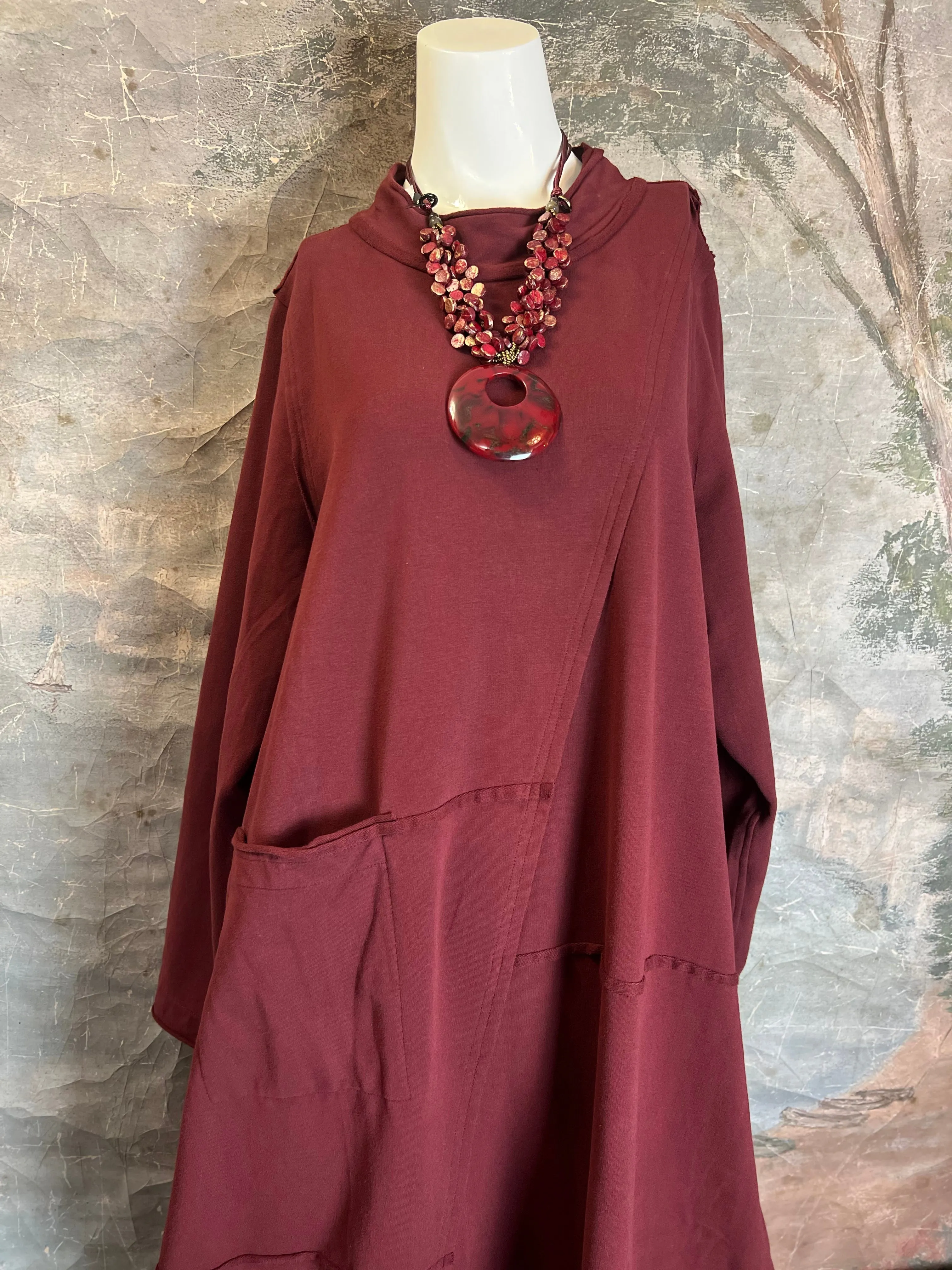 CT1367 Fleece Detail Dress-Wine