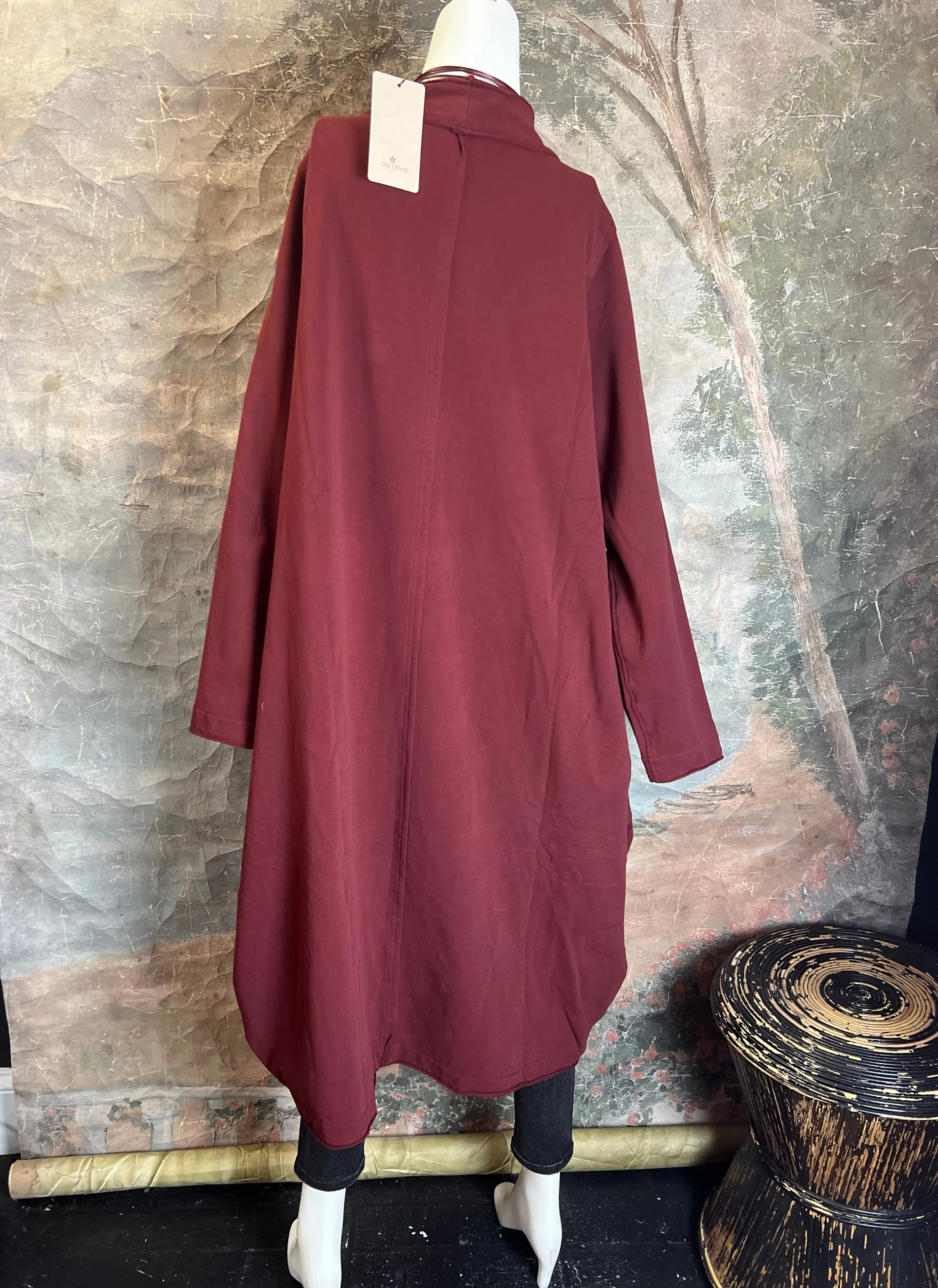 CT1367 Fleece Detail Dress-Wine