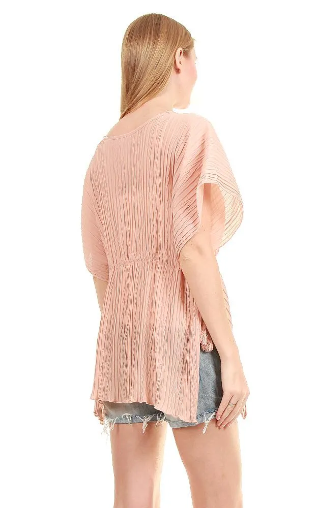 EAP8751 Pleated Chiffon Drawstring Poncho