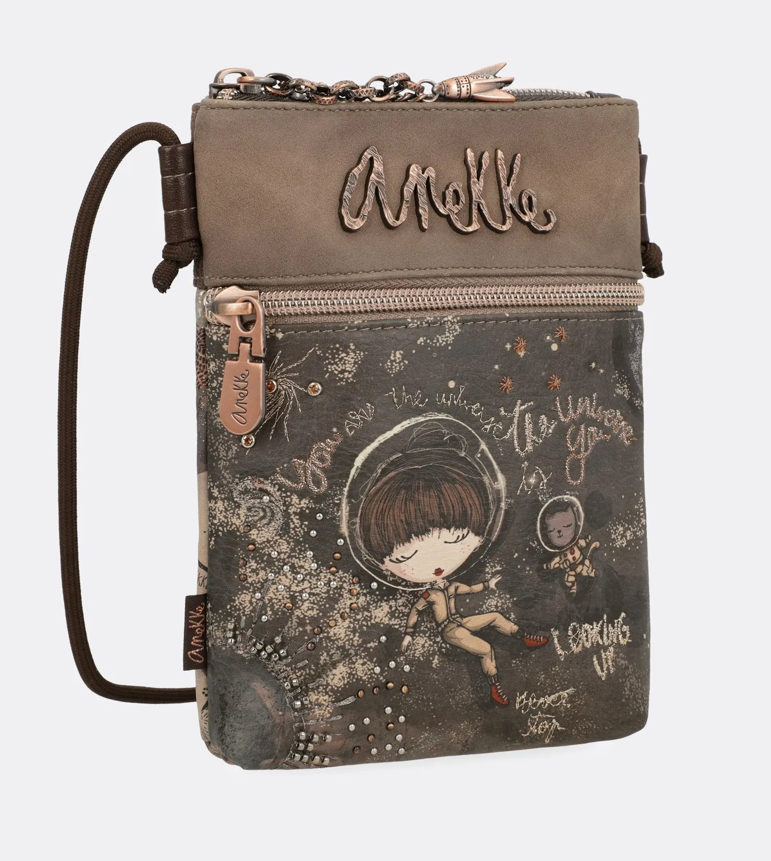 Elegant mini universe crossbody bag with a printed design